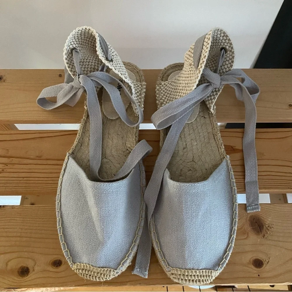 Soludos Gray Lauren Lace Up Espadrille Shoes 9.5